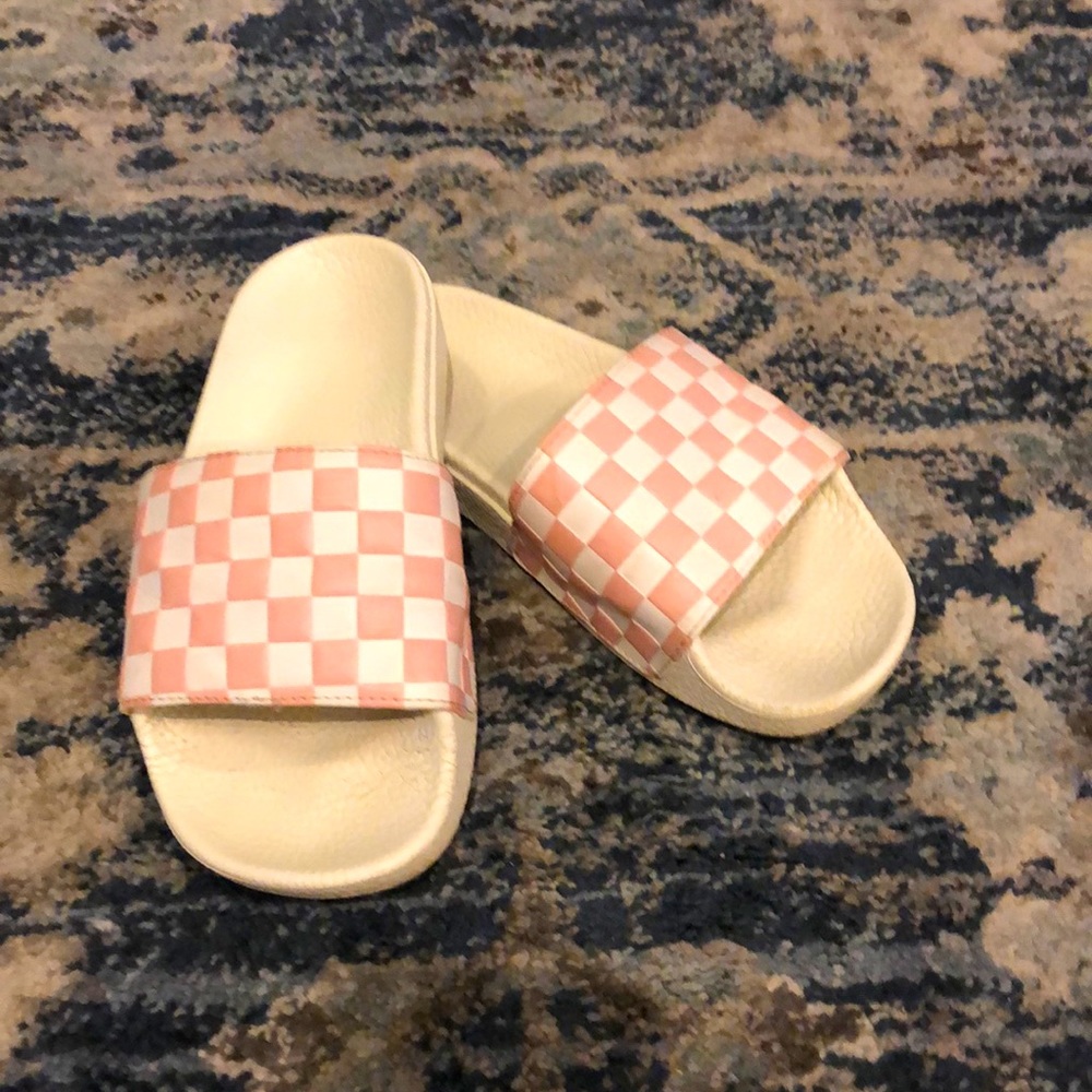 Pink Checkered Vans Slides